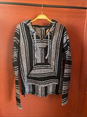 Women's Black & White Baja Hooded Sweater DrugRug
